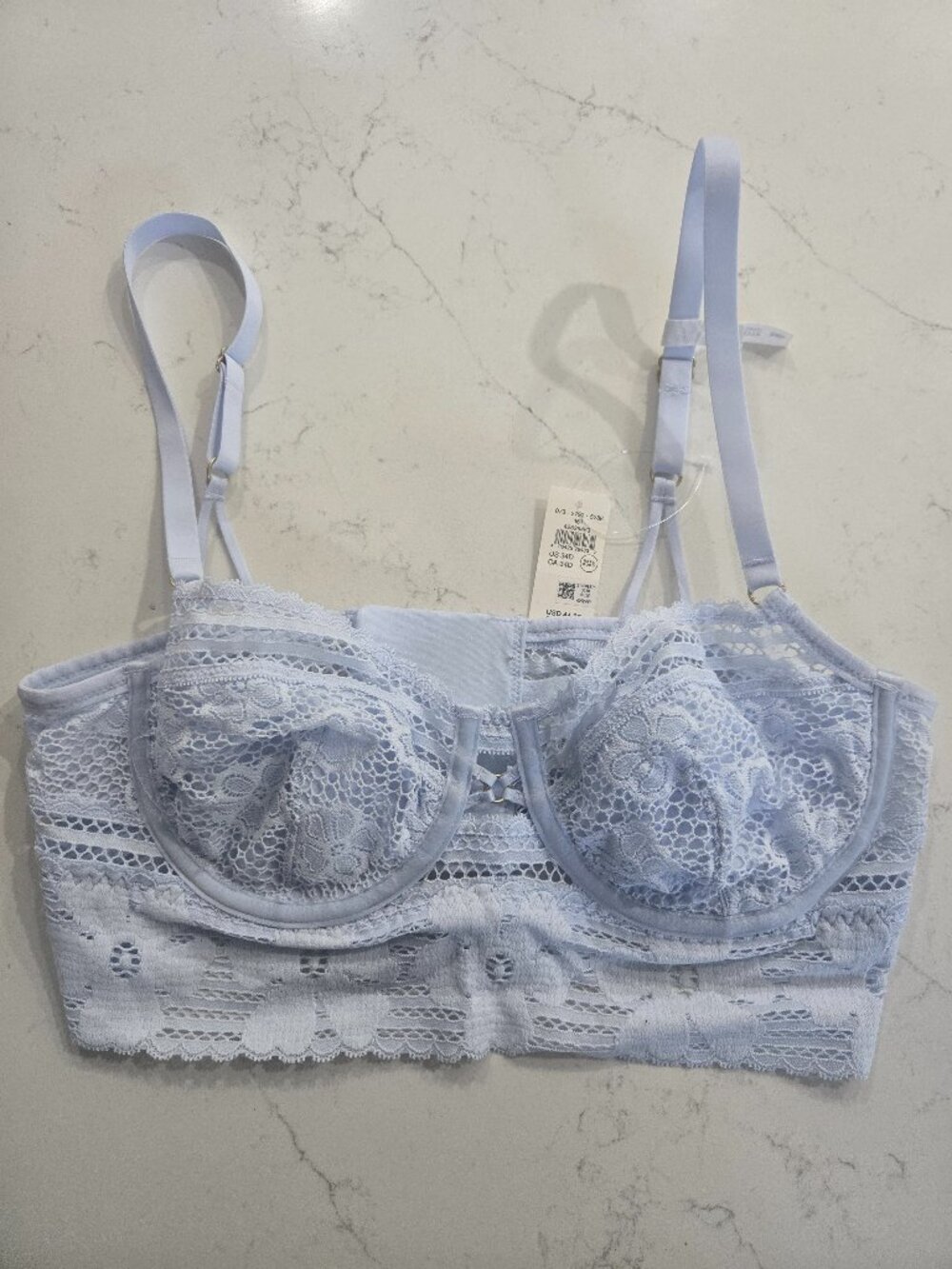 Aerie Balconette Bra 34D Light Blue Lace Show Off NWT New w/ Tags